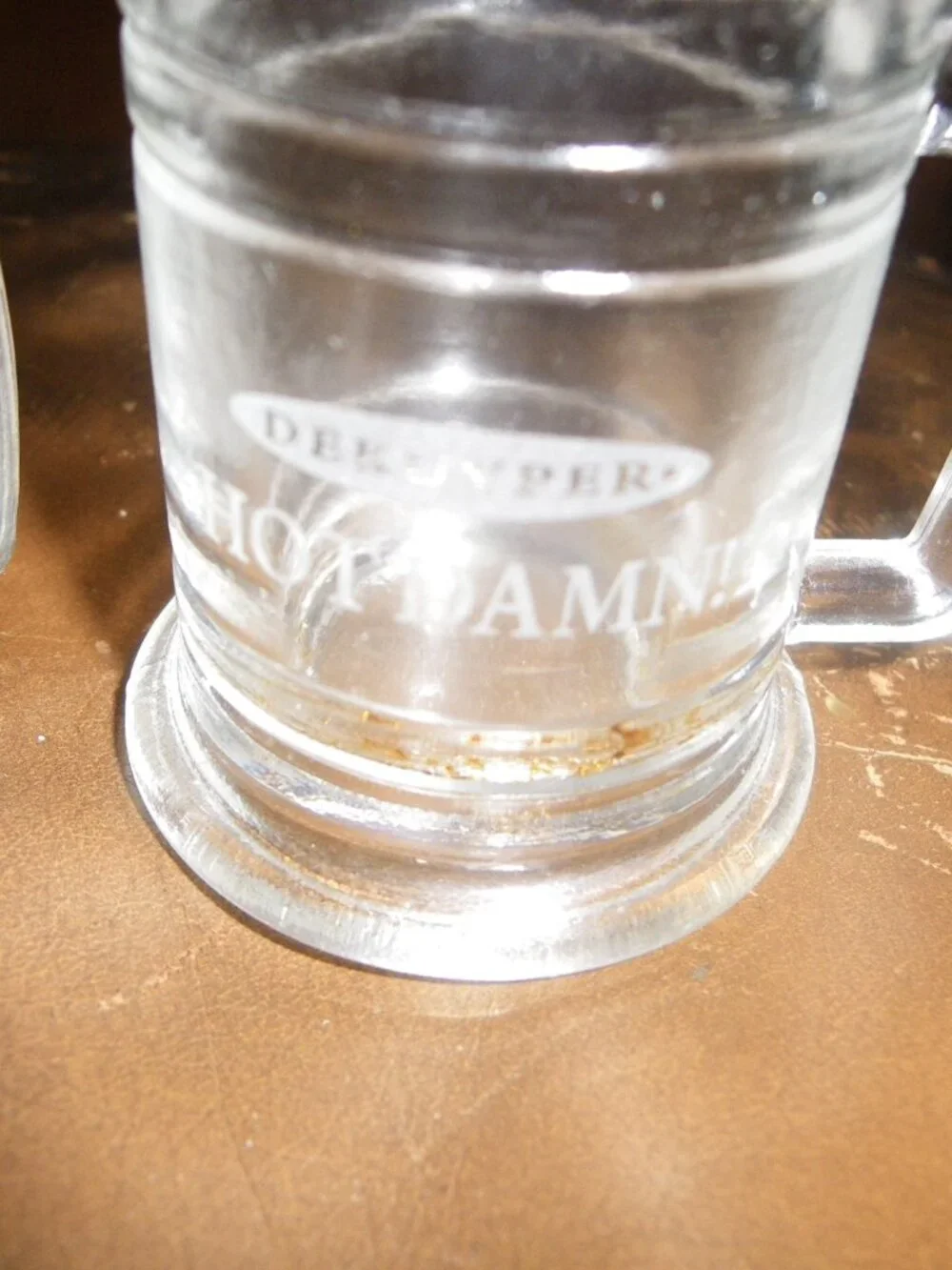 2 Vintage Miniature Beer Shot Glasses Dekuper HOT DAMN!